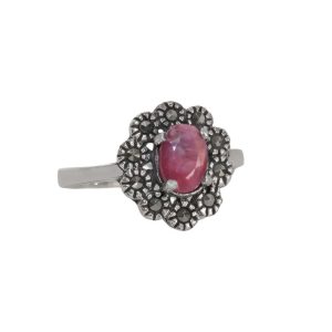 Anello donna fiore in argento 925 con rubino e marcasite – 2704SX