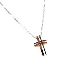 Collana Uomo in acciaio bicolore con croce nera e rosè – 129MD