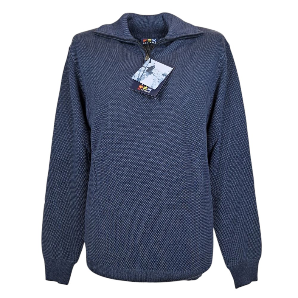 RE DEL MARE MAGLIA MEZZA ZIP DA UOMO IN COTONE CON LAVORAZIONE A NIDO D’APE