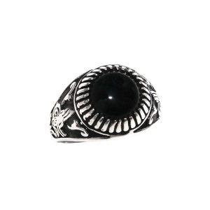 Anello uomo a sigillo tondo in argento con onice nero 017ST