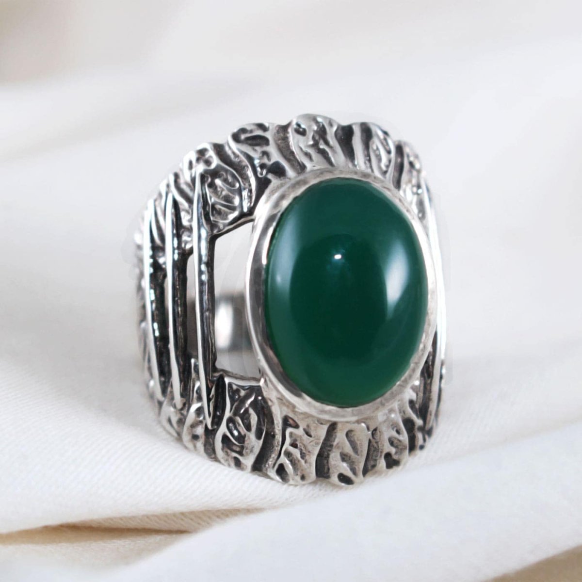 AryA anello donna alto in argento 925 con agata verde – 005ST